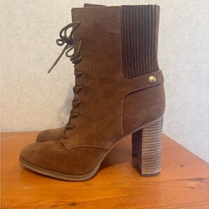 Michael Kors Carrigan Brown Suede Lace-Up Block Heel Bootie Boots Size 10